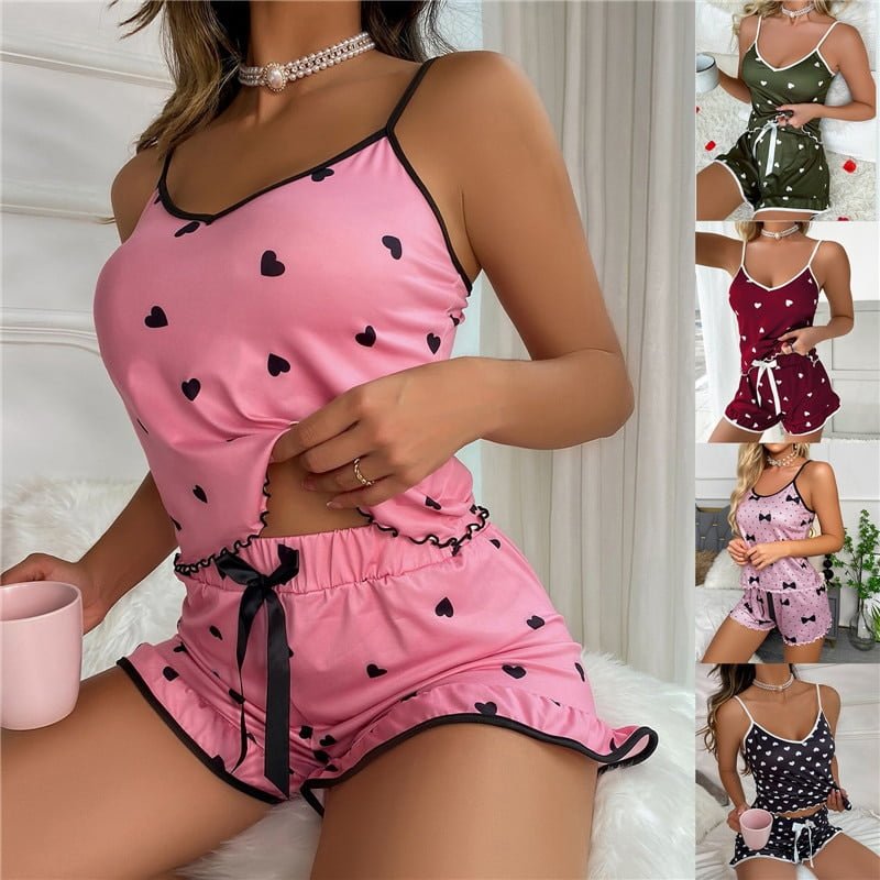 Pyjama 2 Pièces Satin Soie Motifs Pois
