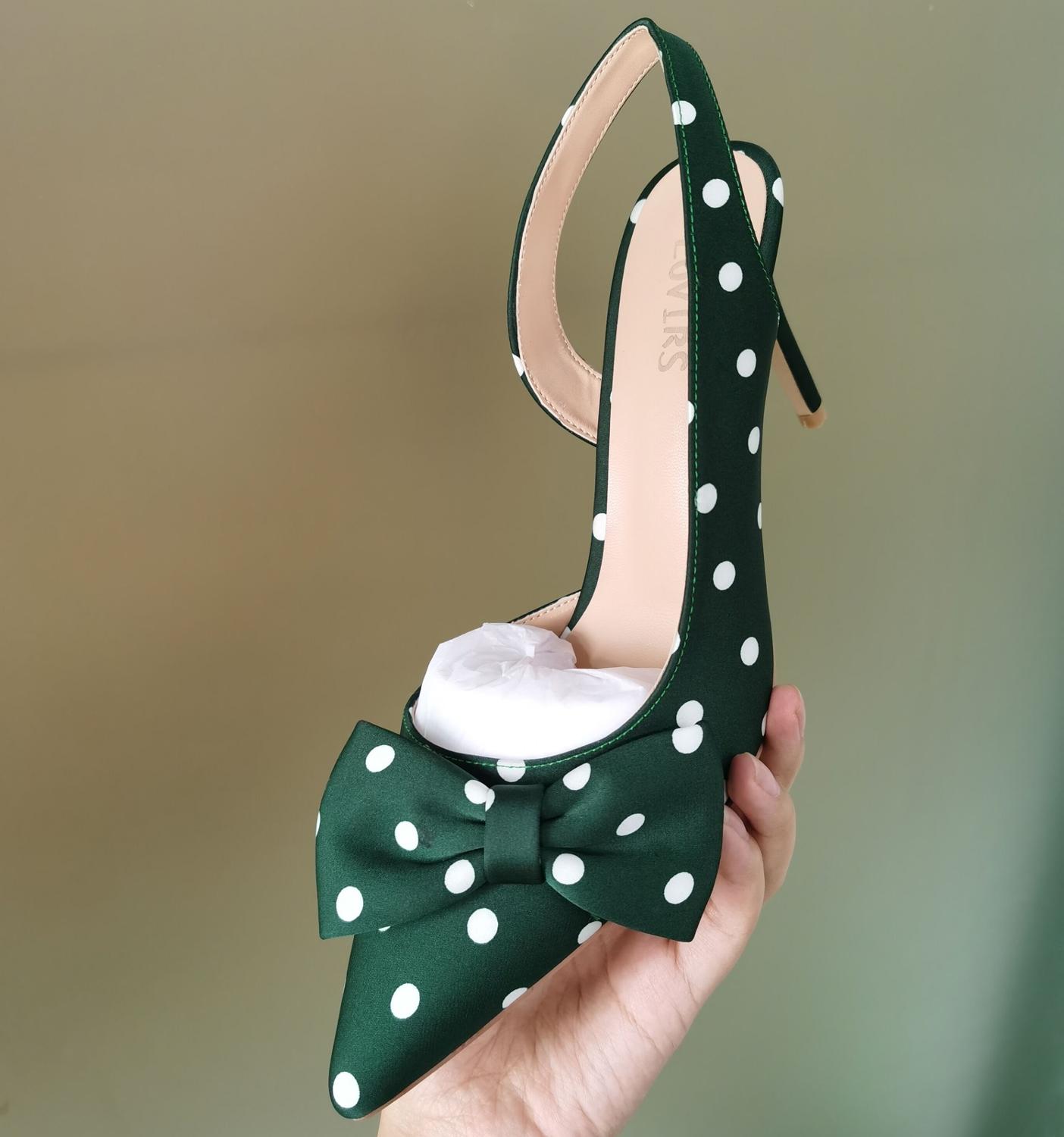 Lovirs-Escarpins Femme Noeud Slingback 8.5cm, Jolie tu Parker, Talons Aiguilles, Polka Dot, Talon Haut, Robe, Chaussures De Soirée, Plus La Taille US5-15 2