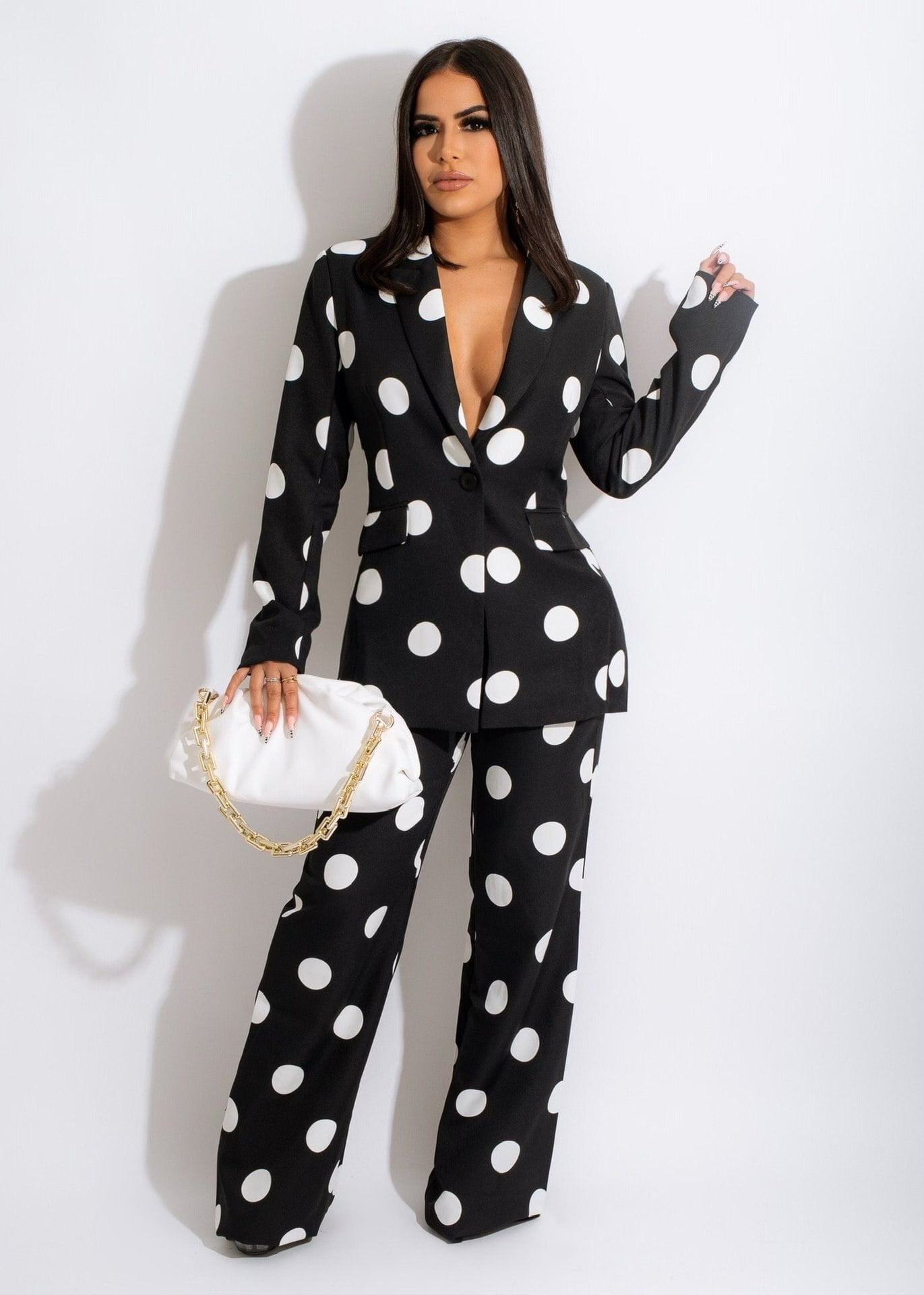 Ensemble Pantalon Échancré Élégant Femme Pois