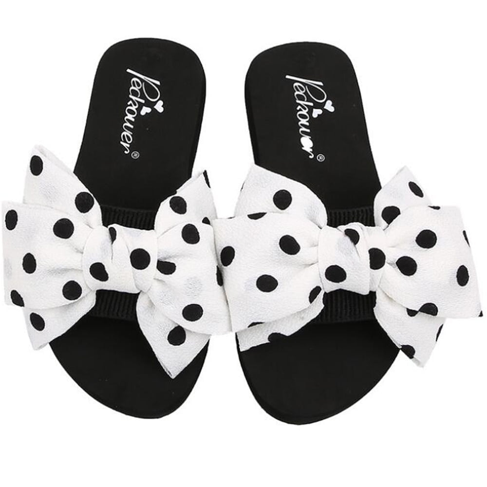 Pantoufles d'été pour femmes, nouvelles sandales de plage à la mode, chaussures confortables à pois avec nœud, sh199 2