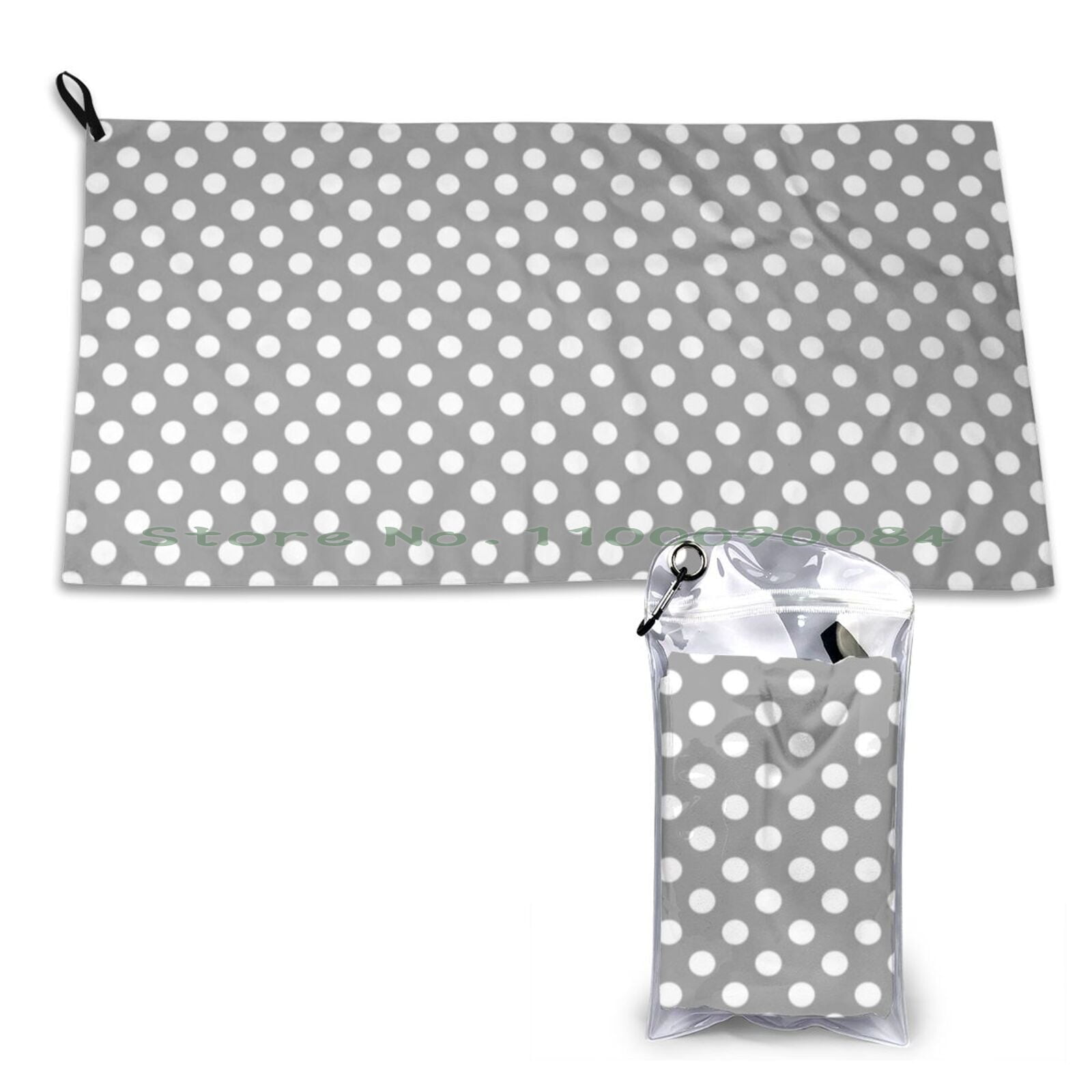 Serviette à séchage rapide à pois blancs et gris sur fond gris, bain de sport, Portable, doux 1