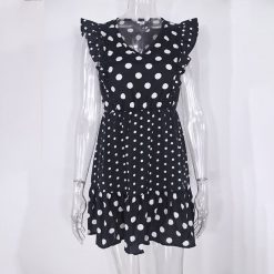 Robe Mini style Boho pour femme, tenue d'été Sexy, col rond, sans manches, style bohème, pois, Empire, volants, Patchwork, nouvelle mode, 2021 1