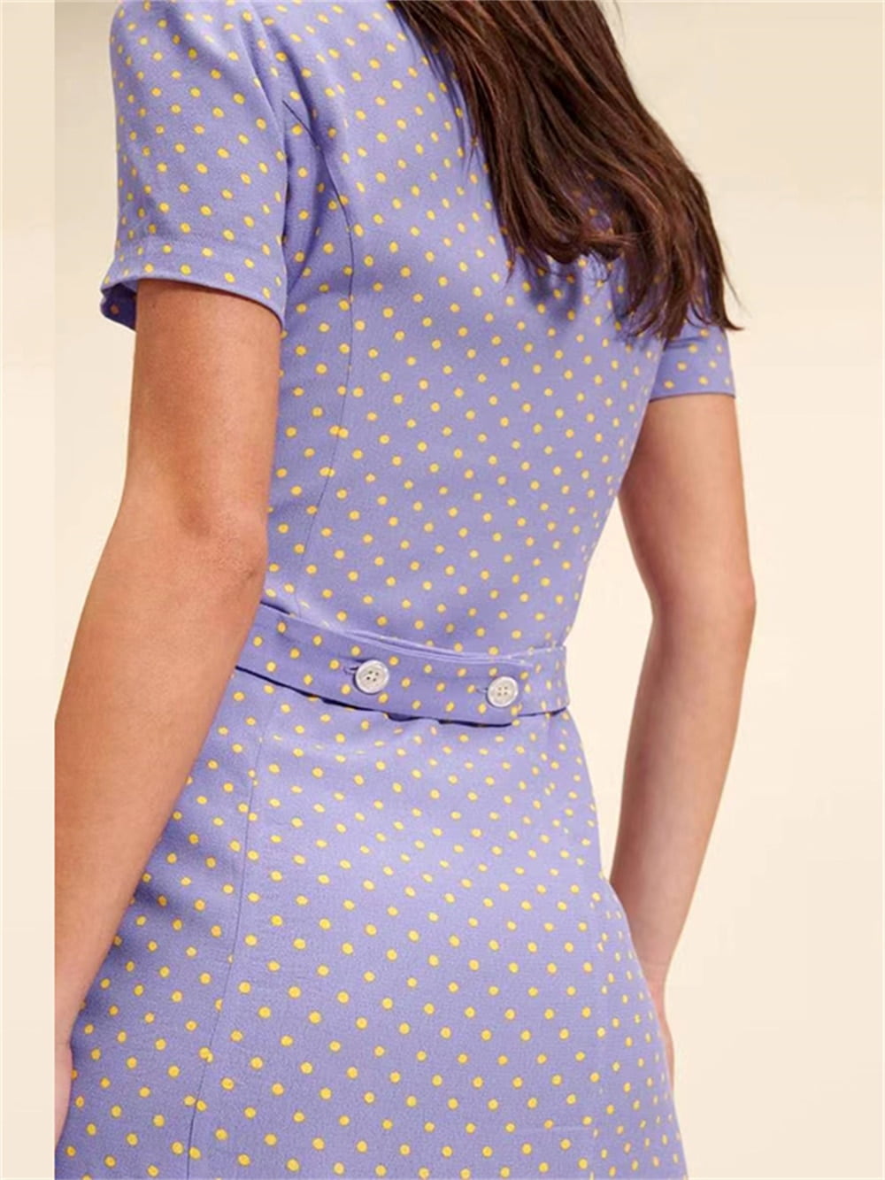Robe imprimée à pois à col rabattu pour femmes, manches courtes, simple boutonnage, élégante, mi-longue, été, nouveau, 2023 2