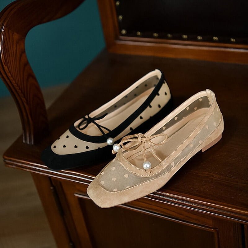 FHANCHU-Chaussures Lofers à Talons Bas en Maille de Dentelle pour Femme, Plates de Travail avec Nministériels d Papillon, Parker Carré, à Enfiler, Beige, Noir, Nouvelle Collection Printemps 2023 2