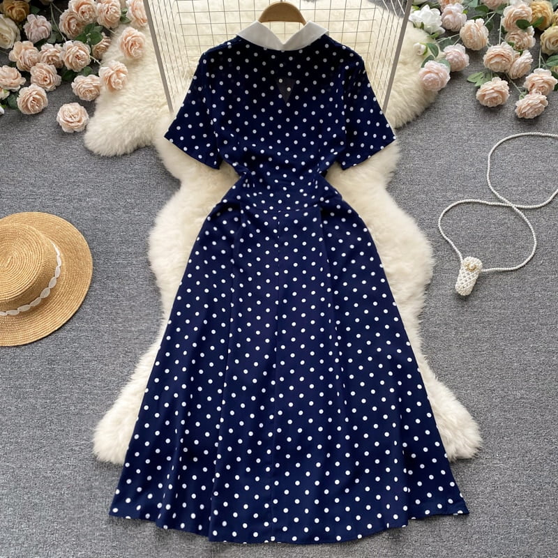 Robe mi-longue à col en V à pois pour les abonnés, jupe de style français, ceinture chic, créateur de luxe, été, 2023 2
