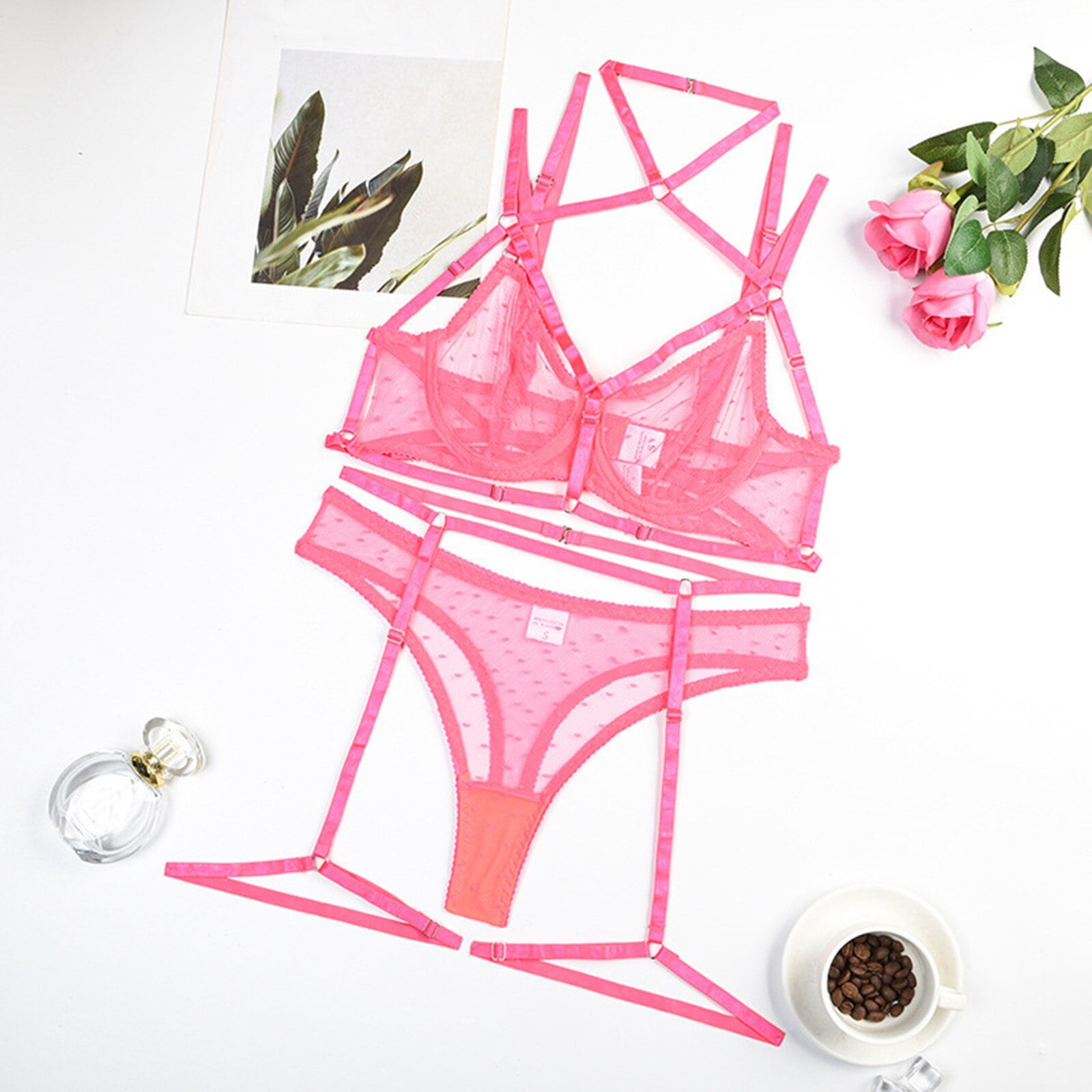 Pyjama en maille évidée à pois pour femmes, sous-vêtements Teddy, vêtements de nuit sans entrejambe, produit sexuel, 7.0 2