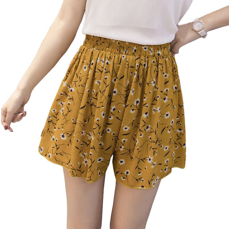 Short en mousseline de soie à fleurs pour femmes, style Boho, décontracté, bleu, à pois, vêtements de vacances, bon marché, livraison gratuite 2