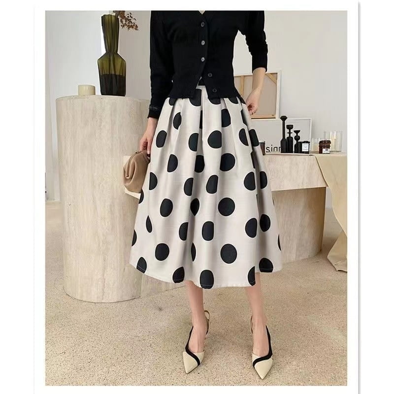 Hepburn-Jupe Longue Plissée Vintage pour Femme, Vêtement Élégant à Pois, Imprimé Jacquard, Taille Haute, Midi, pour Avocat, Bureau, Travail, Printemps Automne 2