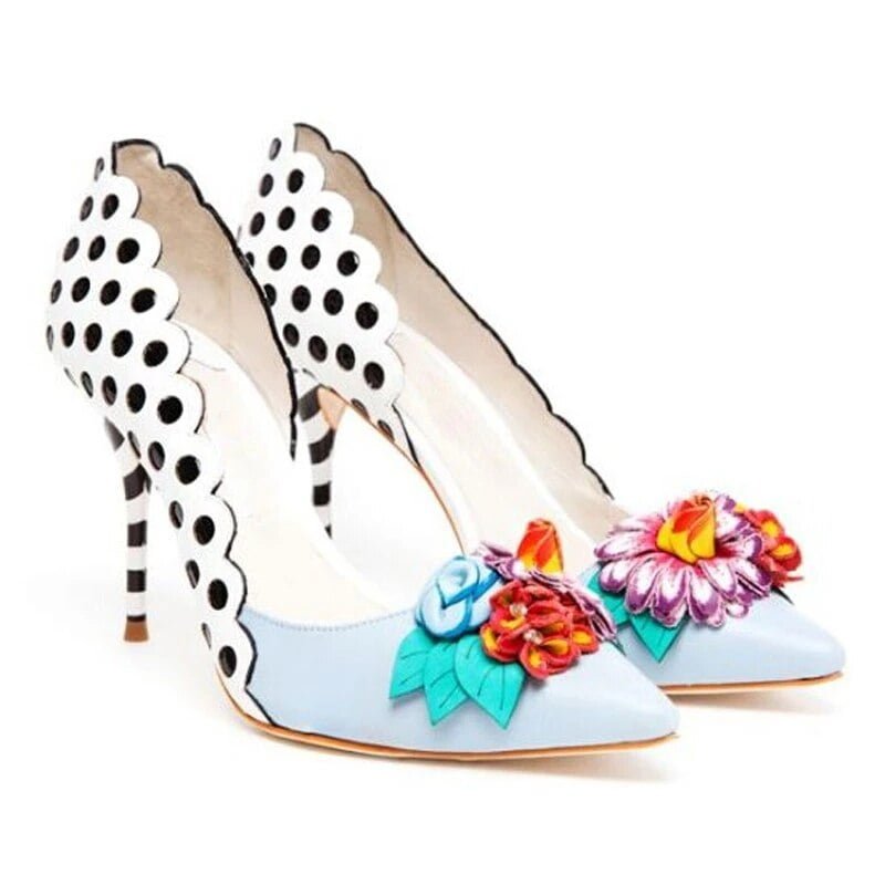 Sandales à pois multicolores pour femmes, chaussures de soirée élégantes, sexy, ouvertes, à talons hauts, style doux 5