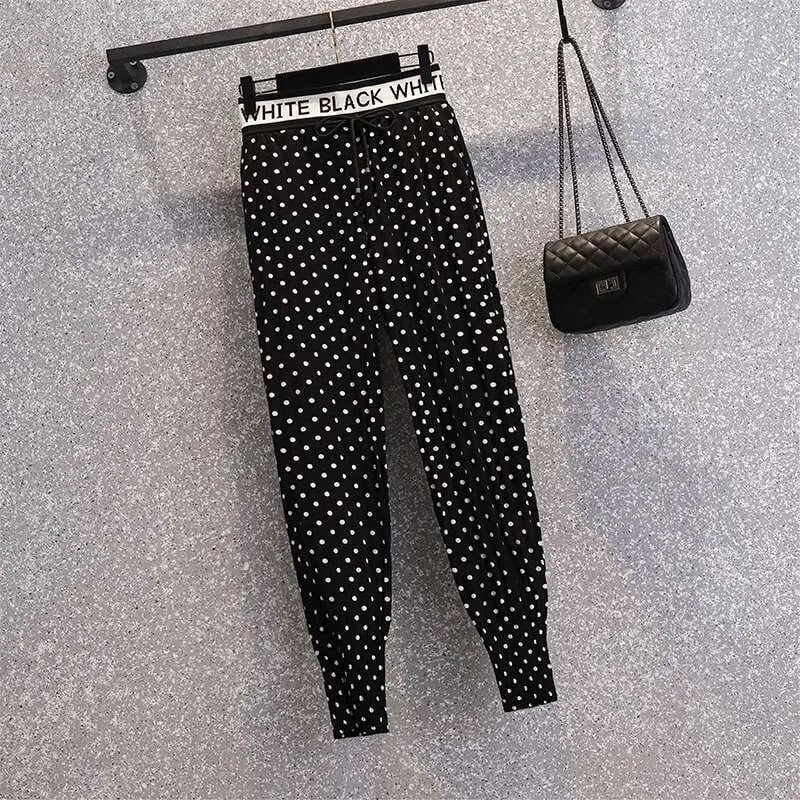 Pantalon de Sport ample pour femmes, vêtement décontracté imprimé à pois, drapé en mousseline de soie, nouvelle collection été 2023 2
