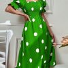 Robe longue imprimée à pois pour femmes, col carré, bord à volants, manches princesse, décontracté, vacances, doux, été, 2023 1