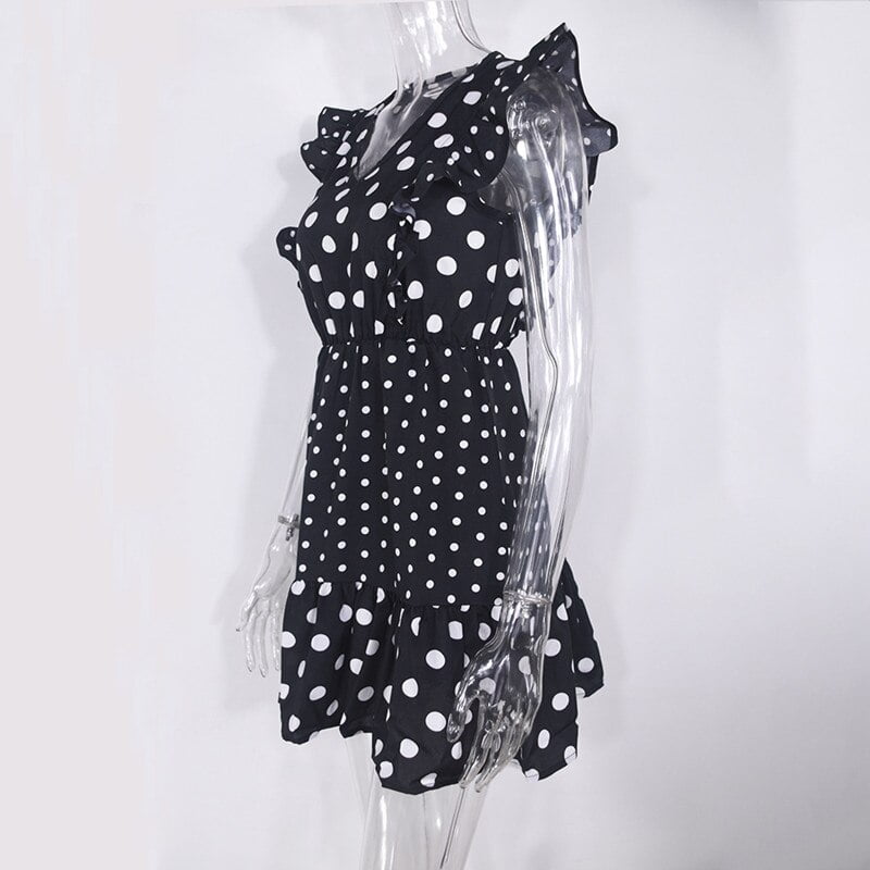 Robe Mini style Boho pour femme, tenue d'été Sexy, col rond, sans manches, style bohème, pois, Empire, volants, Patchwork, nouvelle mode, 2021 2