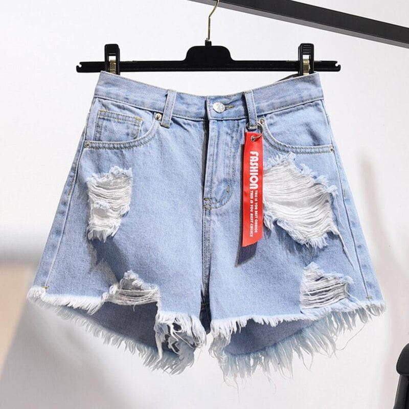 Short en Jean Baggy Déchiré pour Femme, Taille Haute, Noir 2