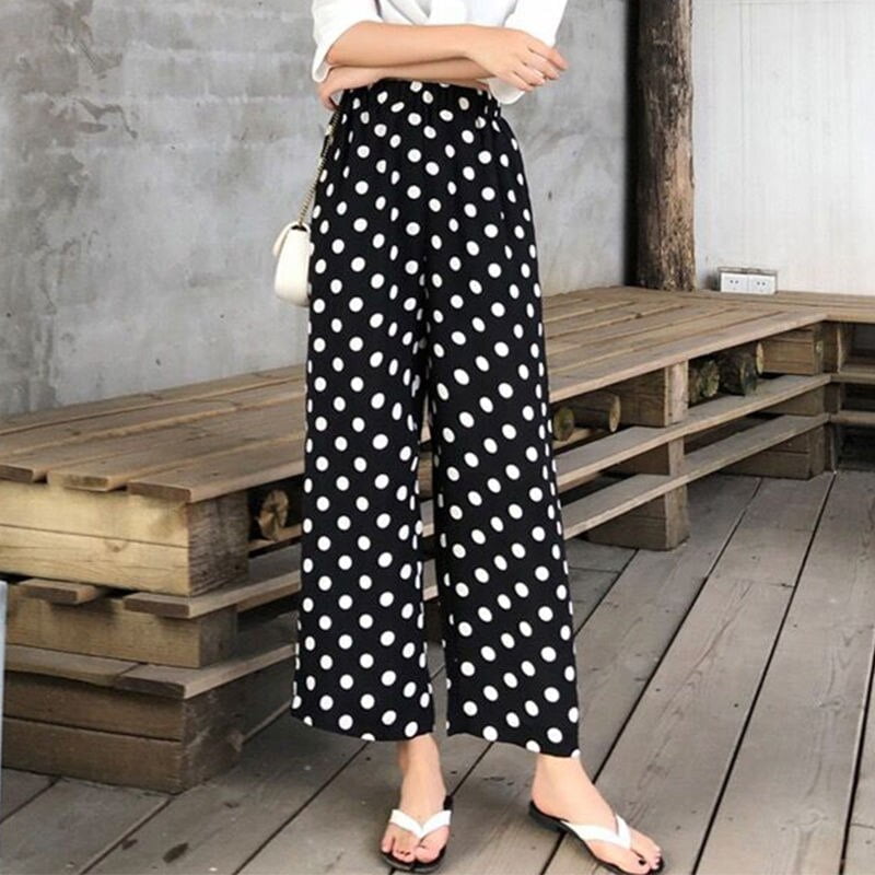 Pantalon Large Mousseline Femme Pois