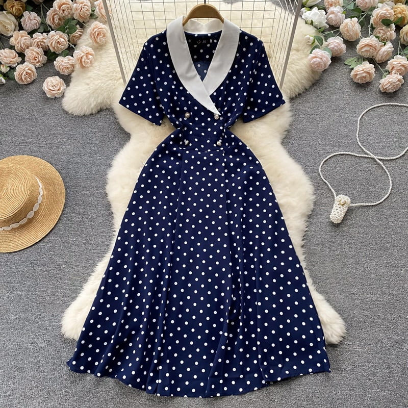 Robe mi-longue à col en V à pois pour les abonnés, jupe de style français, ceinture chic, créateur de luxe, été, 2023 1