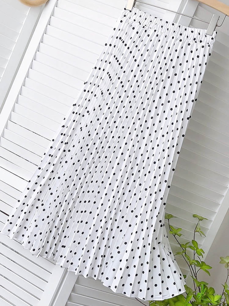 OHRYIYIE printemps été à pois jupe plissée Midi femmes taille haute Vintage jupe femme mode coréenne all-match jupe femmes 2