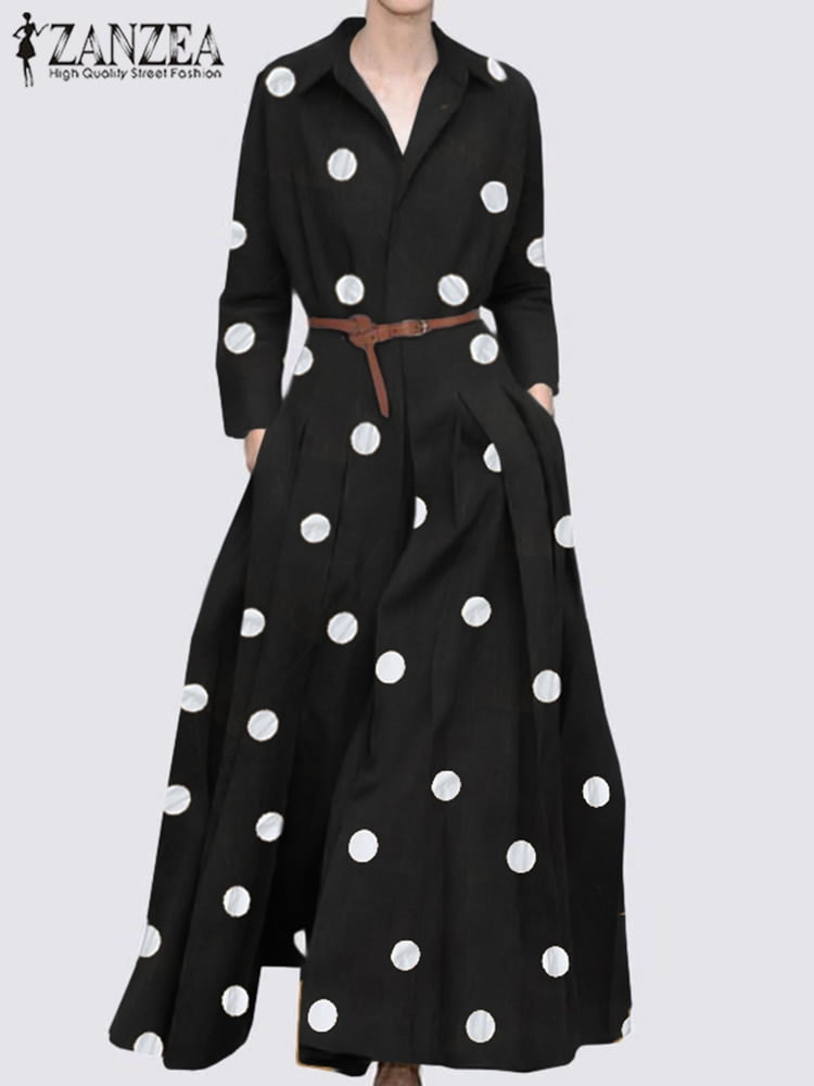 ZANZEA – robe chemise longue pour femme, tenue élégante à pois, Maxi, bohème, Chic, décontractée, vacances, Kaftan OL, automne, 2022 2