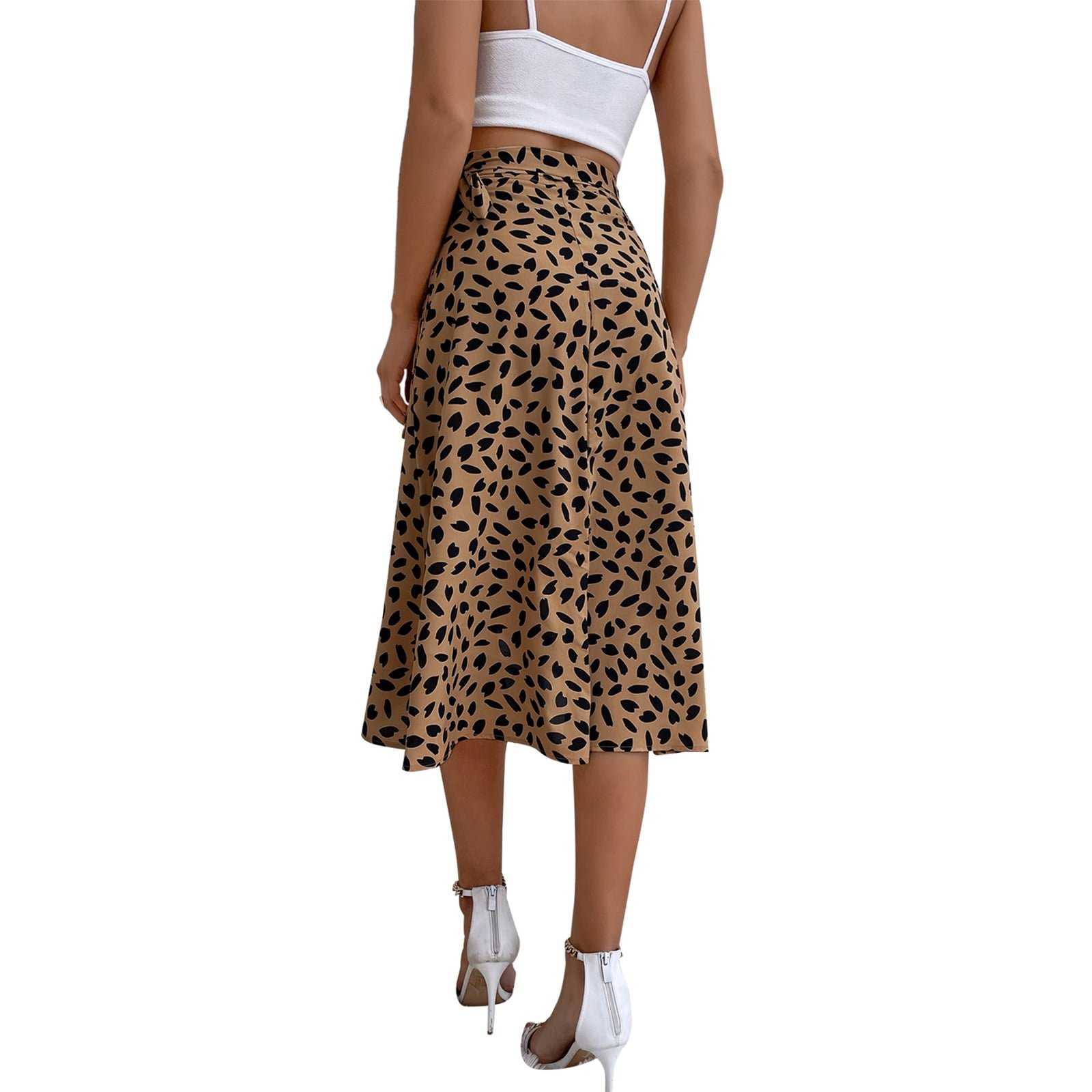 Robe mi-longue imprimée pour femme, taille haute, ourlet à volants irrégulier, jupe à lacets adt, jupe de plage fendue sur le genou, offre spéciale, nouveau, 2021 2