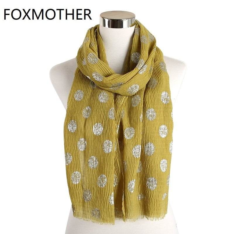 FOXMOTHER-Foulard Hijab froissé à pois pour femme, rose, orange, jaune, châle rond, nouvelle collection 1