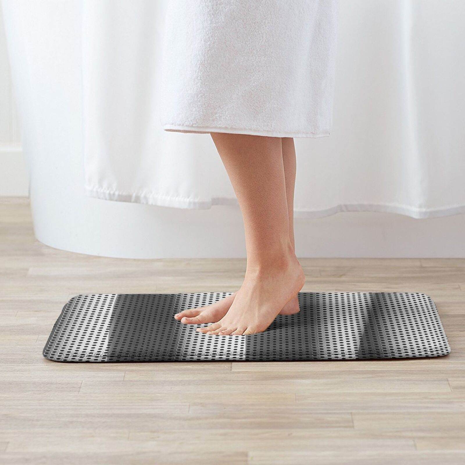 Tapis en tissu à pois blancs et noirs, tapis de sol antidérapant pour chambre à coucher, ombre à pois blancs et noirs 2
