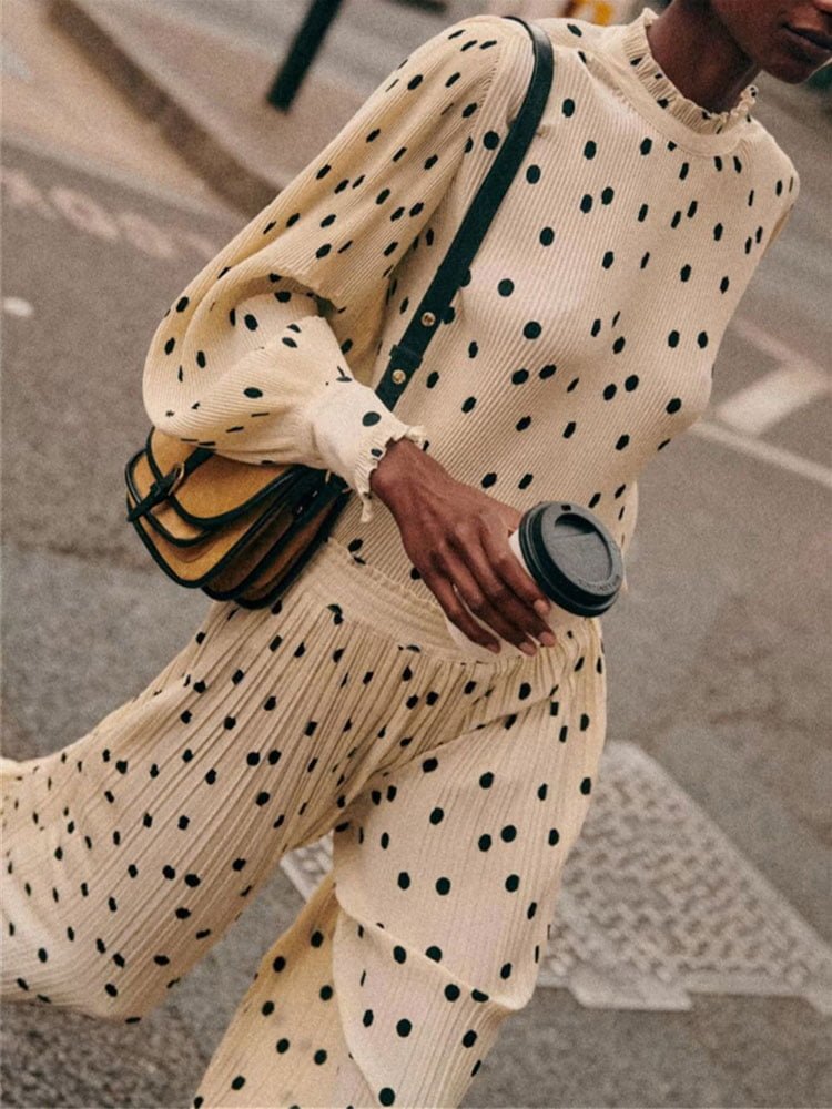Pantalon Vintage Plissé Femme Pois Décontracté