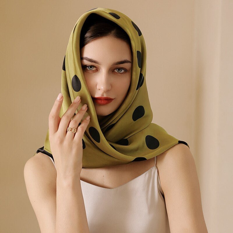Foulard de Luxe Carré à Pois pour Femme, 90cm, Doux, pour Cheveux, Main, Poignet, Châle Imprimé Chic, Printemps Été 2