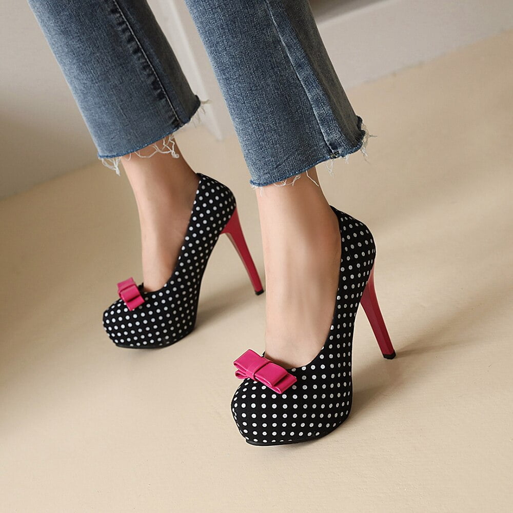 Escarpins à plateforme à talons super hauts pour femmes, nœud à pois, robe de soirée élégante, chaussures de mariage pour femmes, châssis aiguille 12cm, sexy 3