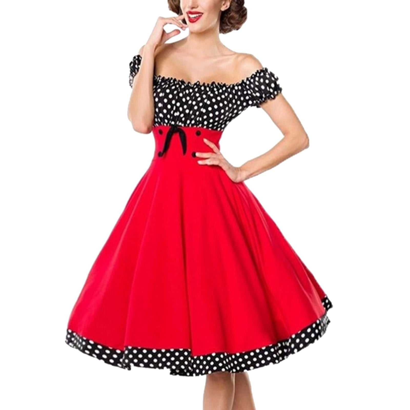 Robe rétro Hepburn pour femme, robe trapèze en fibre, robe à pois, robe vintage élégante, noir, rouge, femme, rétro, années 50 2