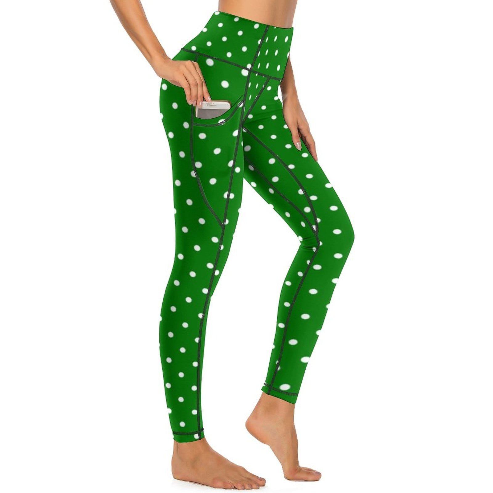Leggings de vacances à pois blancs, collants de sport commandés, pantalons de yoga de course, collants de fitness décontractés, vert, Noël, personnalisés 1