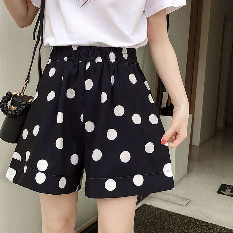 Short taille haute plissé à pois pour femmes, taille élastique, jambe large, vêtements décontractés pour dames, mode estivale, nouveau, 2023 1