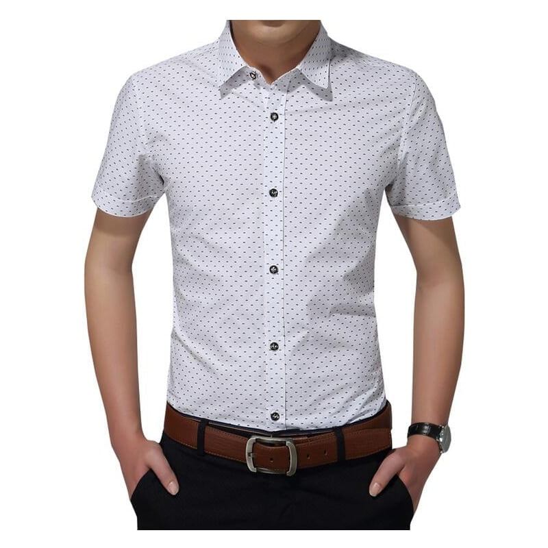 Chemise Coton Hommes Manches Courtes Pois