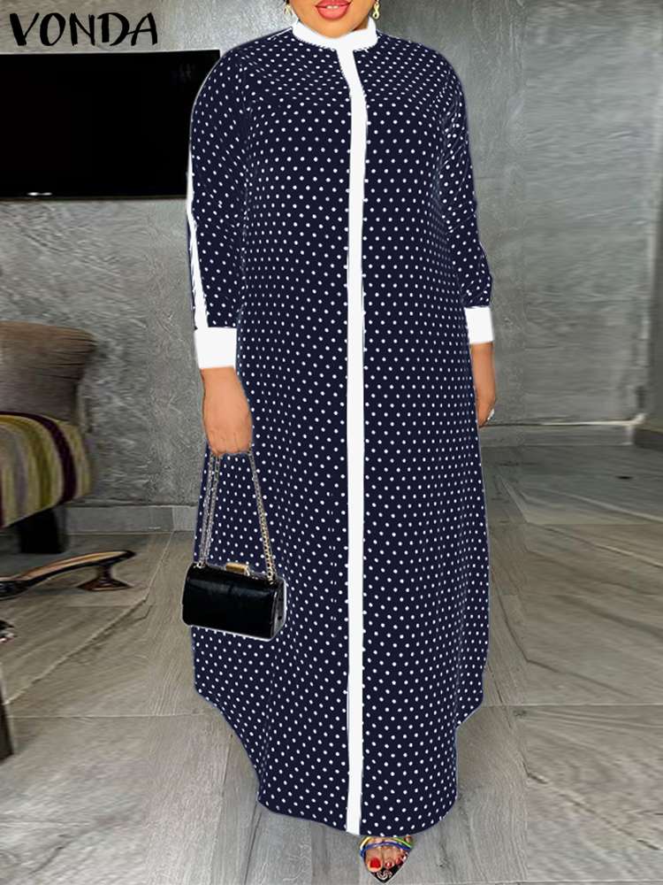 VONDA – Robe longue en Satin à pois pour femme, style bohème, manches longues, col rond, collection automne 2022, 5XL 2