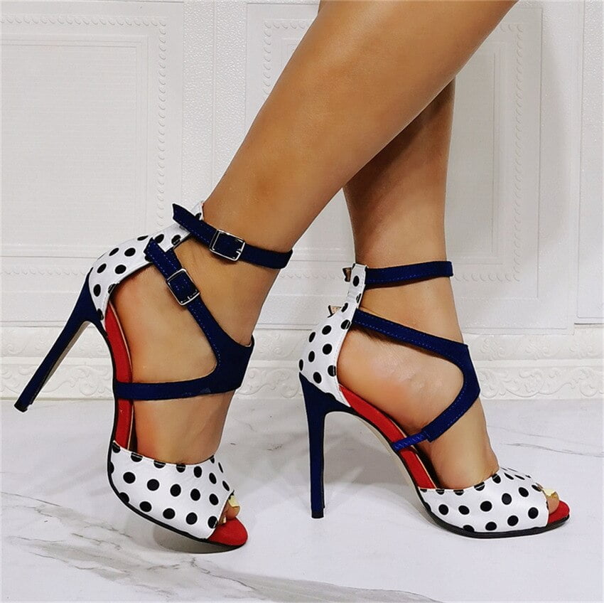 Kolnoo – sandales à talons hauts pour femmes, chaussures mixtes faites à la main, lanière à la cheville avec boucle, chaussures d'été à pois, sandales de soirée à la mode 2