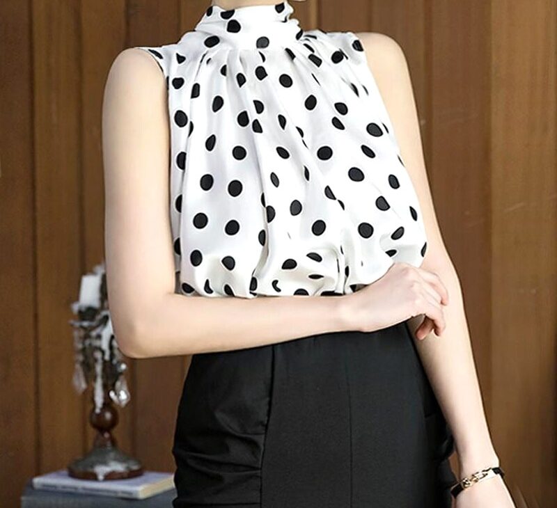 T-Shirts Col Montant Femme Pois