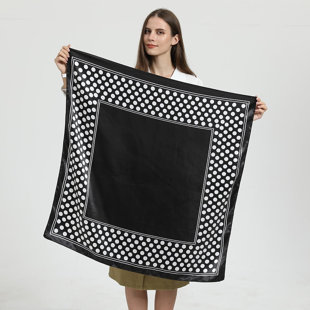 InjHead-Foulard imprimé à pois pour femme, foulard à la mode, noir et blanc, bandeau, cravates, foulard à main, marque de luxe, hijab 1