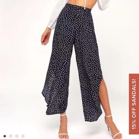 Pantalon d'été Style européen pour femme, survêtement à pois, taille élastique 2