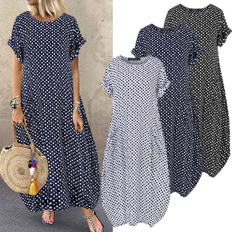 ZANZEA-Robe de plage maxi imprimée style bohème pour femmes, décontractée, à pois, baggy, Industries afans, tenue éducative, été 2023 2