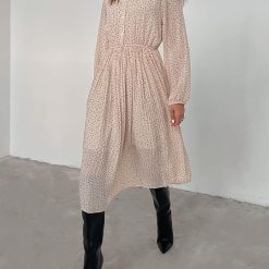 WOTWOY-Robe trapèze en mousseline de soie pour femme, manches longues, pois, maille, mi-mollet, robes Boho, élégante, éducative, printemps, été 1