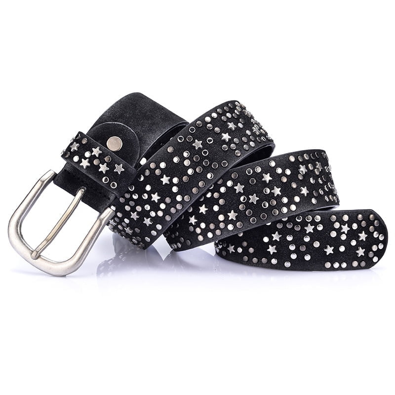 Ceintures à rivets en cuir PU pour femmes, Style Punk Rock, pour hommes, paillettes, boucle en métal, large perle en étoile en métal, nouvelle mode 2