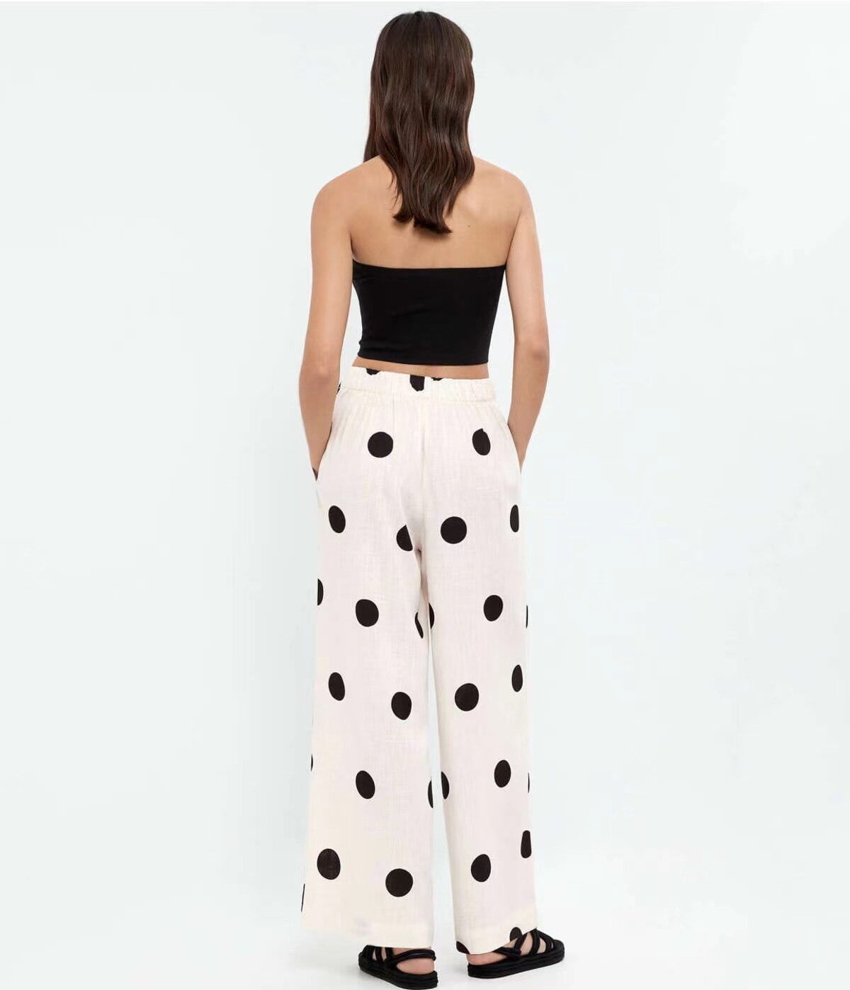 Pantalon large à pois pour femmes, taille élastique, coupe adt, vêtements d'été, nouveau, 2023, 0521 2