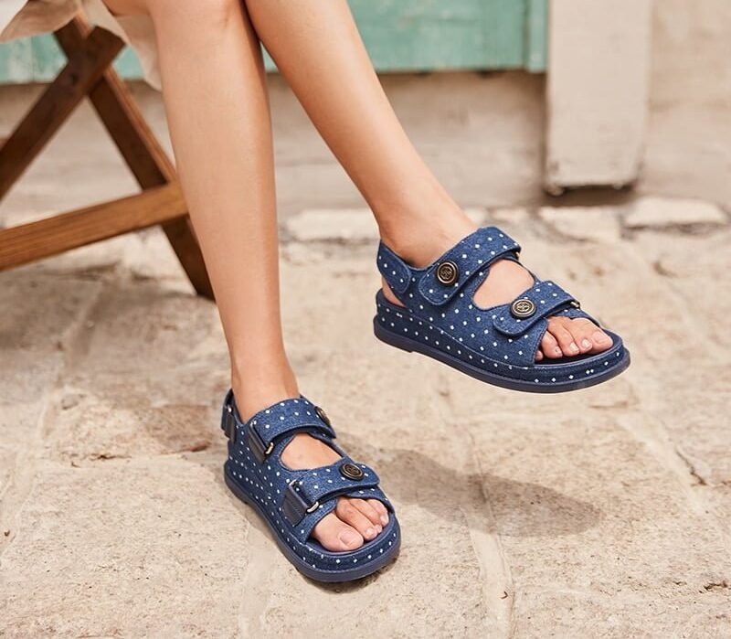 Sandales Été Femmes Denim Pois Artisanales