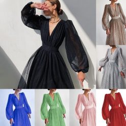 Robe balançoire à pois pour femmes, grande robe à bulles, manches longues, printemps, été, nouveau style, dames, arrivée, 2023 1