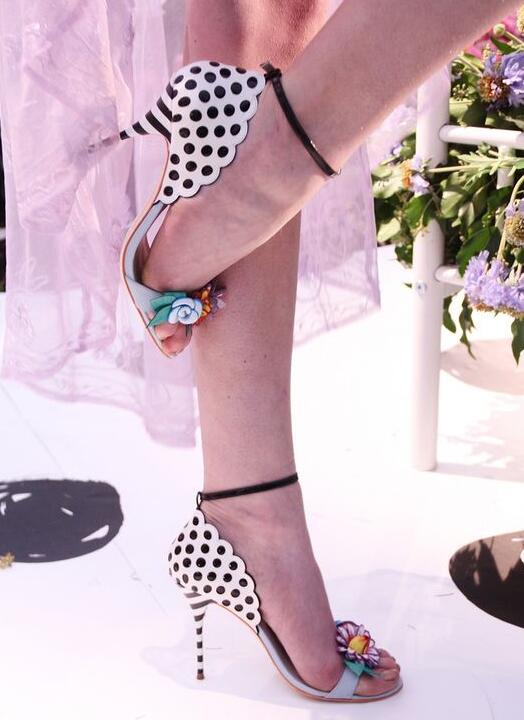 Sandales à pois multicolores pour femmes, chaussures de soirée élégantes, sexy, ouvertes, à talons hauts, style doux 2