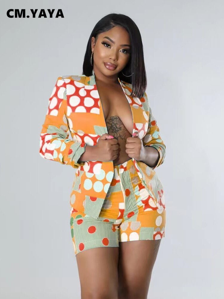 CM.YAYA-Blazer à Manches sulfet Short pour Femme, Tenue Élégante à Rayures et à Pois, Tenue de Fitness, Ensemble Deux Pièces pour le Bureau, INS 2
