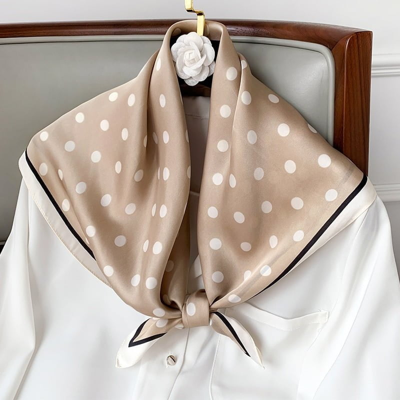 Écharpe carrée à pois pour femme, châles et enveloppes de luxe, petit sac à la mode, écharpes pour cheveux, bandanas Hijab, 70x70cm, 2023 2