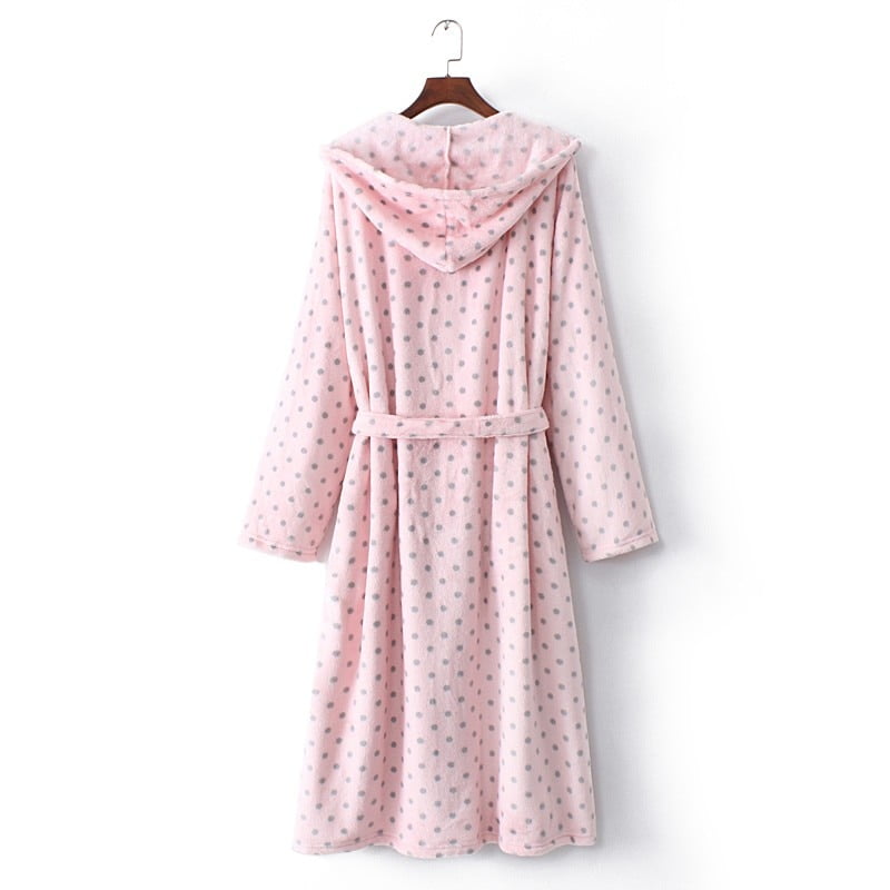 Robe de nuit en polaire avec chapeau pour femme, pyjama à pois, grande taille, tenue de nuit, hiver 2