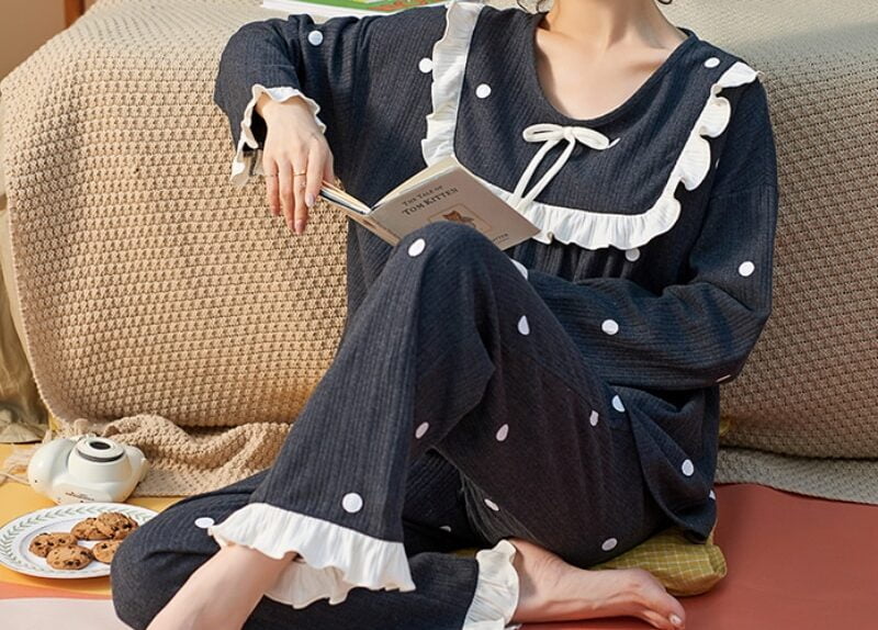 Ensemble Pyjama Pois Femmes Doux Élastique