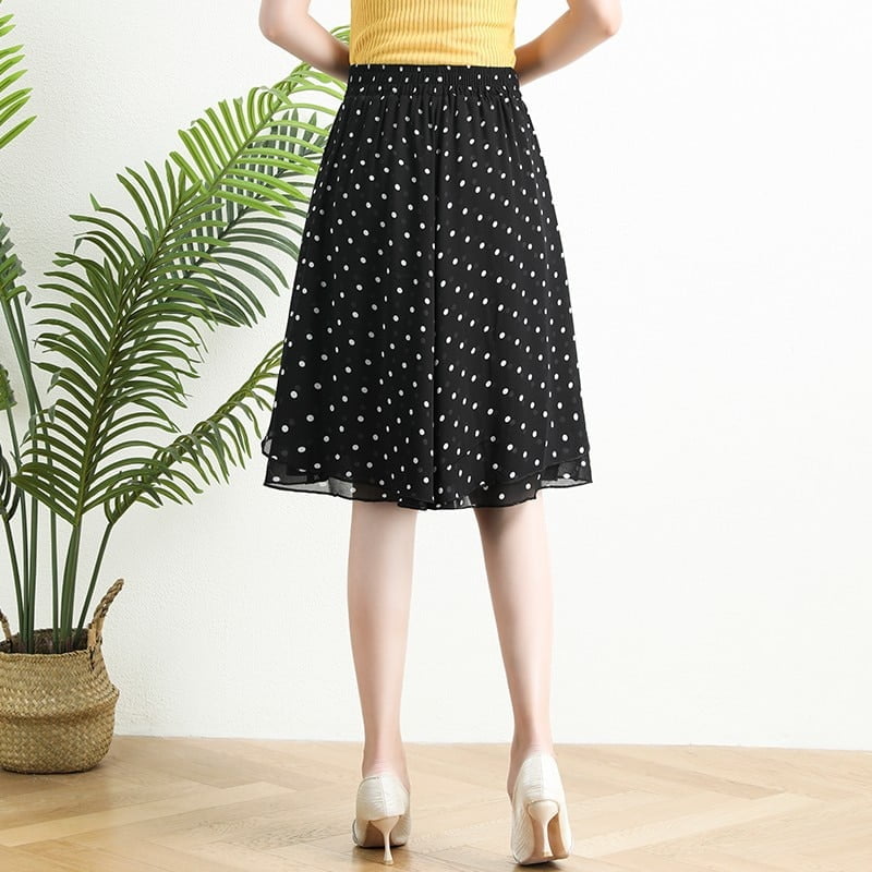Short d'été en mousseline de soie pour femme, imprimé pois noirs, taille élastique, pantalon fin, mode décontractée, vêtements pour femmes 2