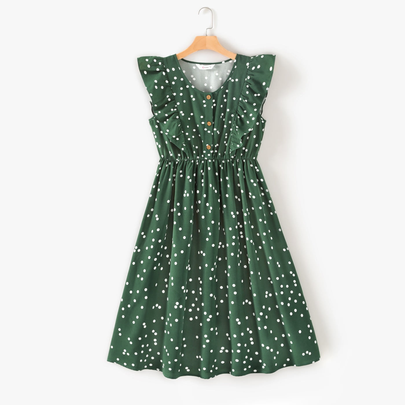 PatPat – robes de famille assorties à pois vert foncé, robe débardeur à volants pour maman et moi 2