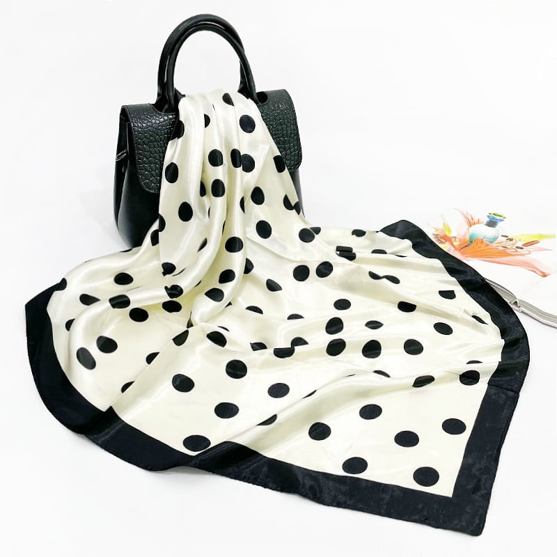Grand Foulard Carré en Satin pour Femme, Châle Enveloppant, Hijab Imprimé à Pois, Bandeau de Sauna, 90cm, 2022 1